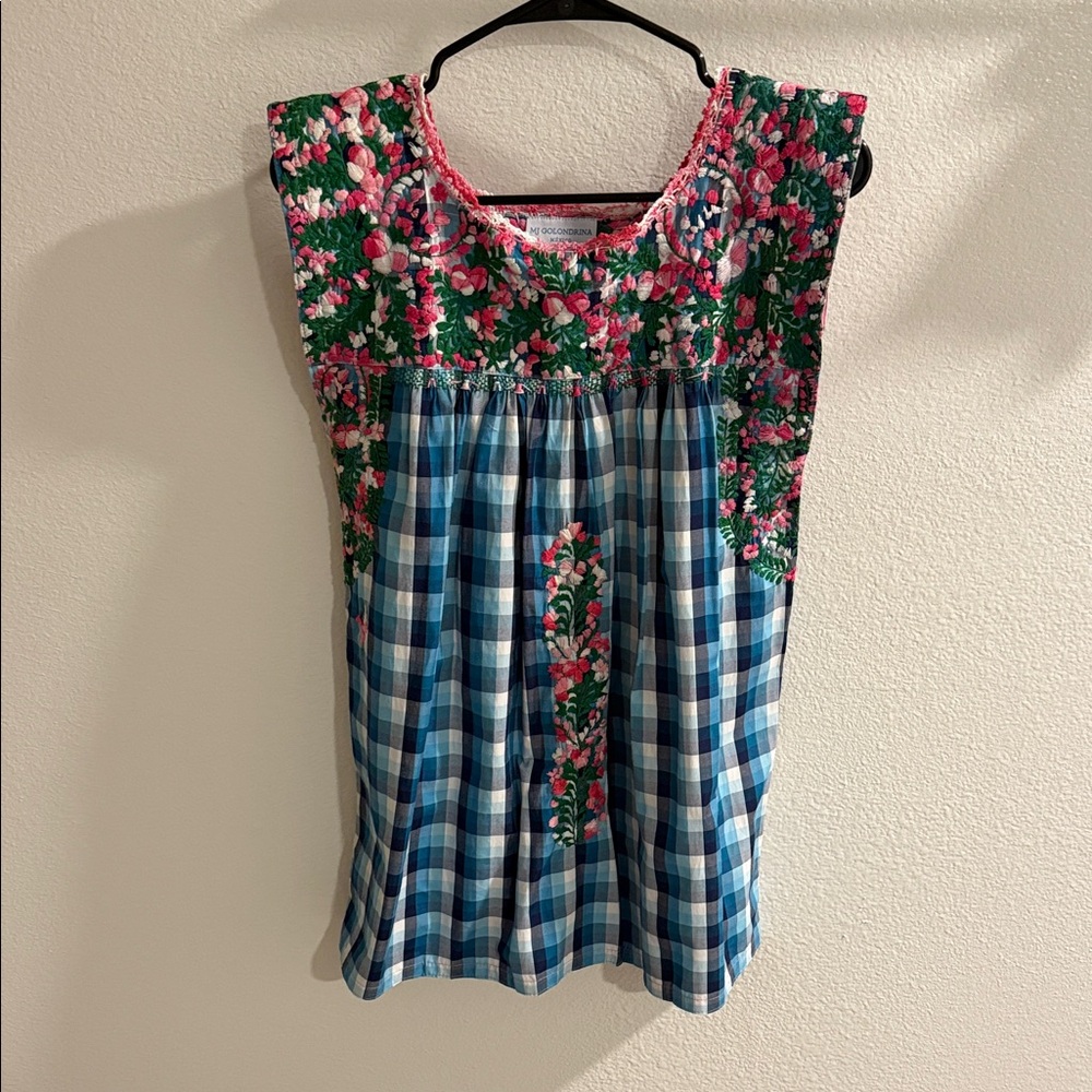 Mi Golondrina Blue and Pink Floral Top